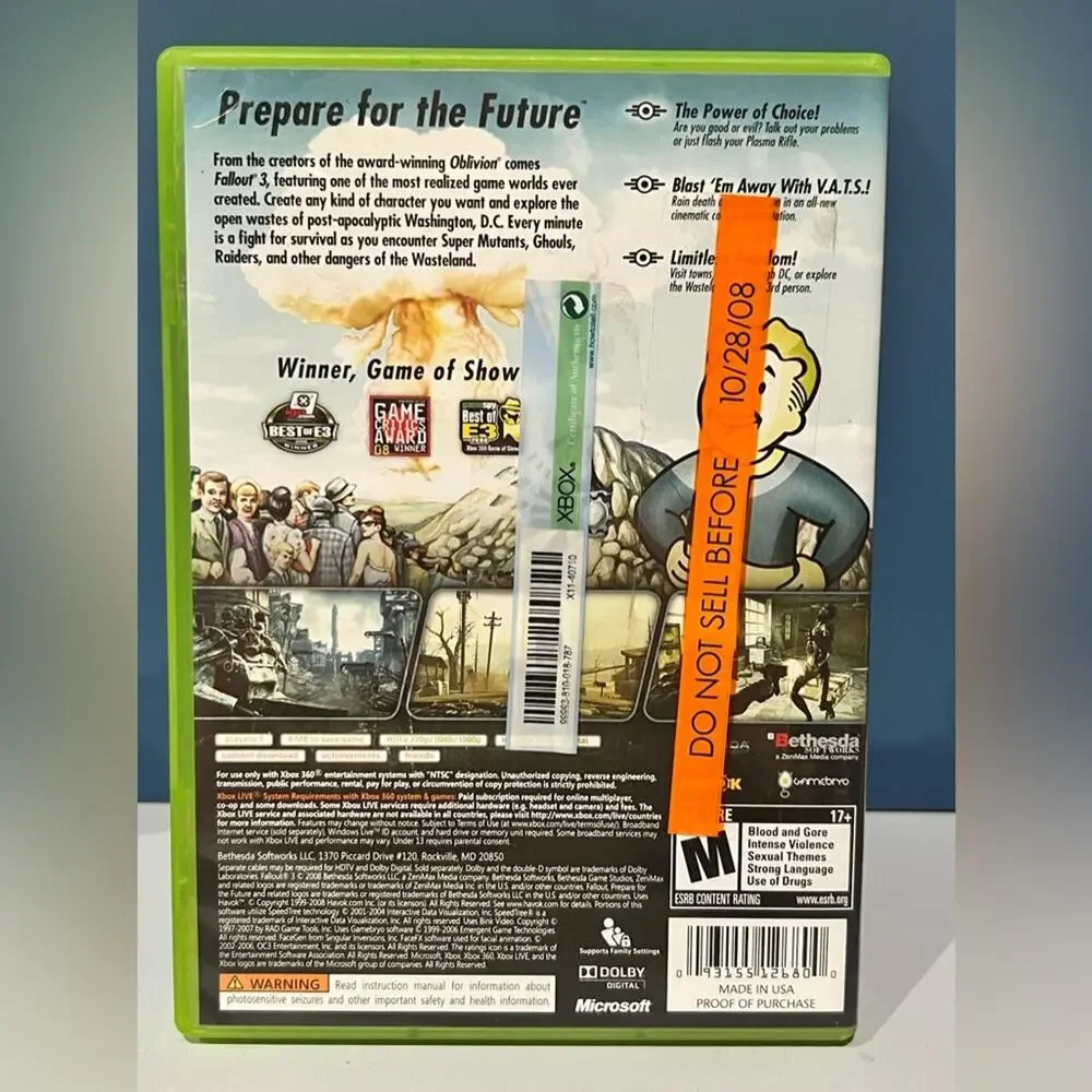 Fallout 3 (Microsoft XBOX 360, 2008) Complete tested